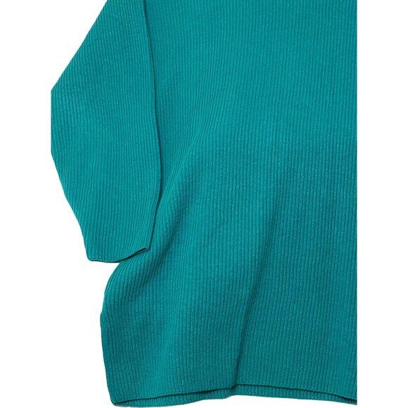 Teal Ribbed Turtleneck Sweater By R.T.W. Ready To Wind Down - L Cotton Knit Pull - Picture 8 of 16